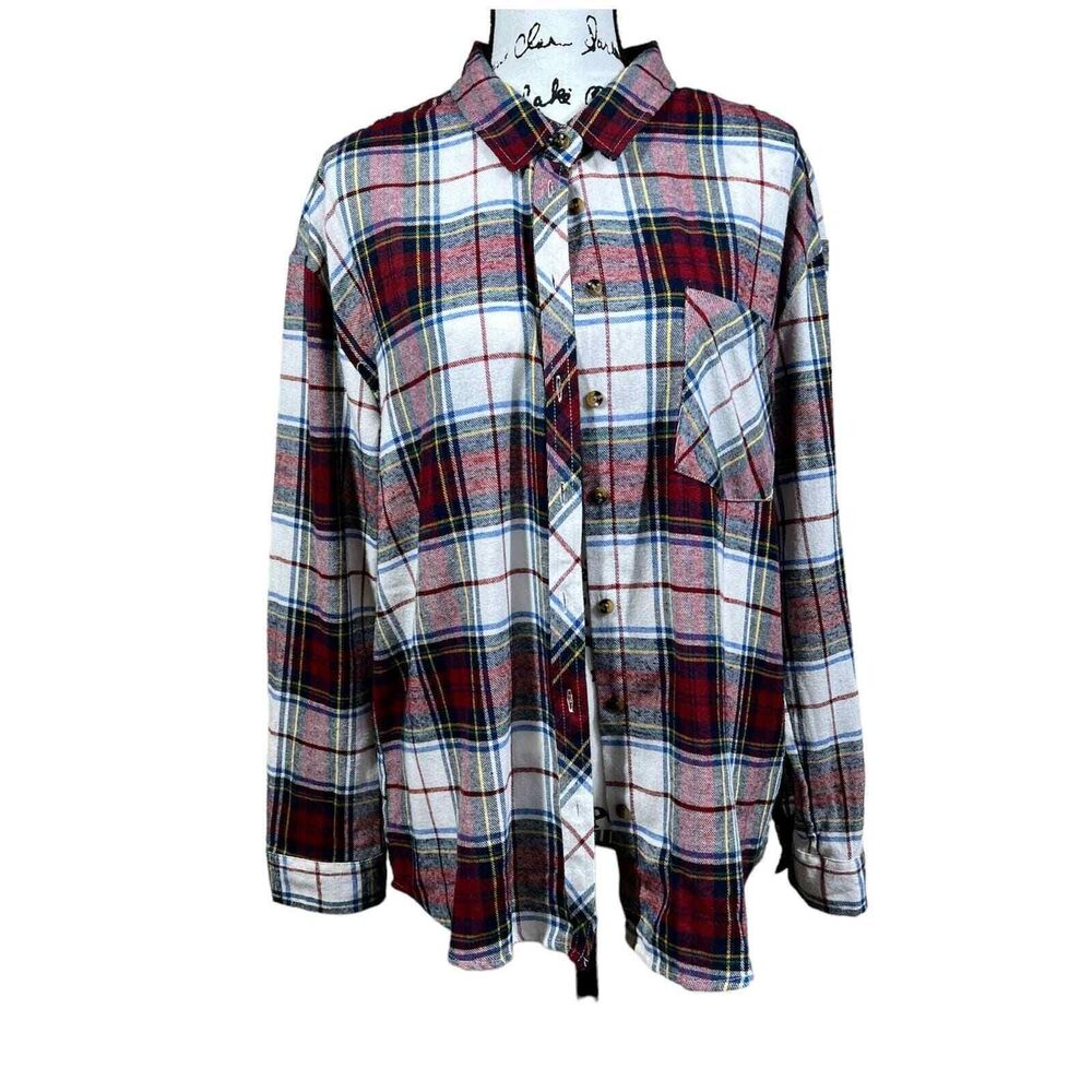 Thread & Supply red plaid shirt button down collar 1 front pocket size M western